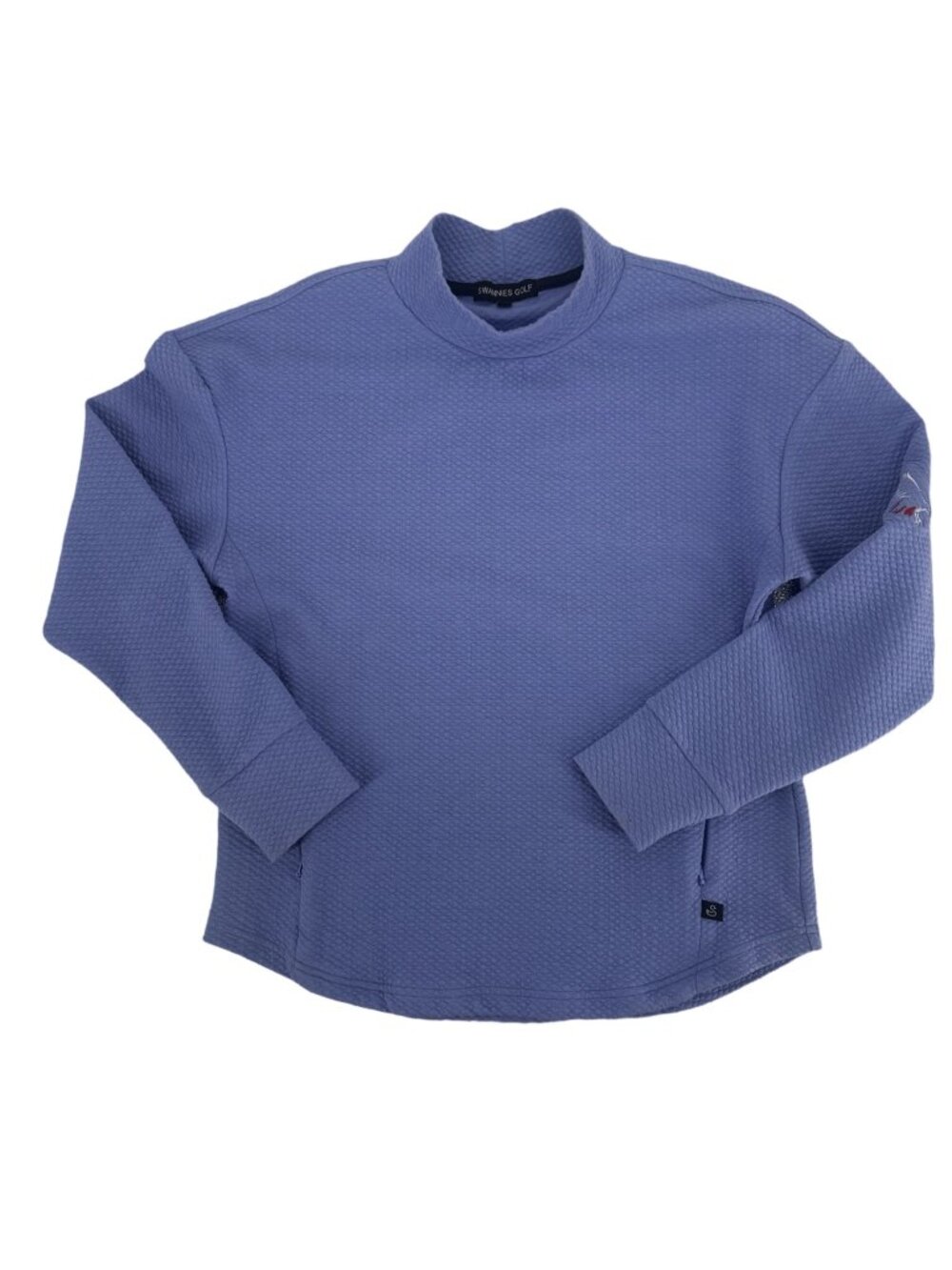 Swannies Golf Sweater Small Blue Waffle Knit Mock Neck Pullover Preppy Sport